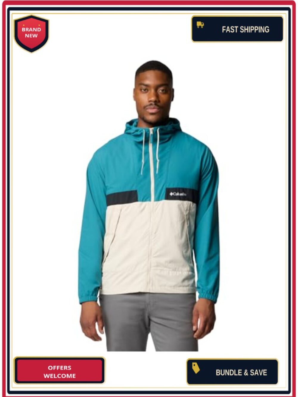 Hooded Nylon Windbreaker Lightweight Jacket Rain Resistant